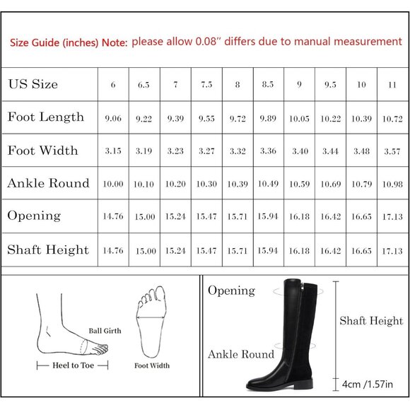 Women Polyurethane Stretch-black Round Toe Flat Heel Side Zipper Knee High Boots - Picture 7 of 7